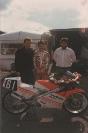 John Davies with British 125cc Champion Alex Bedford and co-sponsor Bob Whittingham, 1988