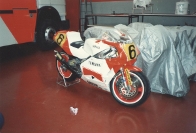 Niall Mackenzie's 1989 YZR Yamaha in Agostini's Workshop